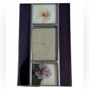 Purple Glass & Silver Pewter Dried Floral Carr Picture Frame